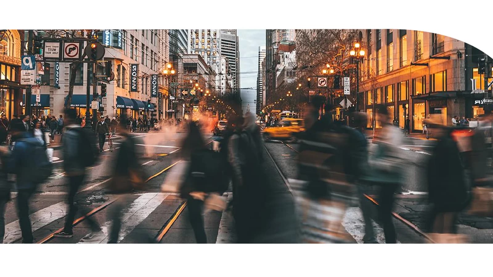 Illustrative visual representing a bank operating in a busy city environment