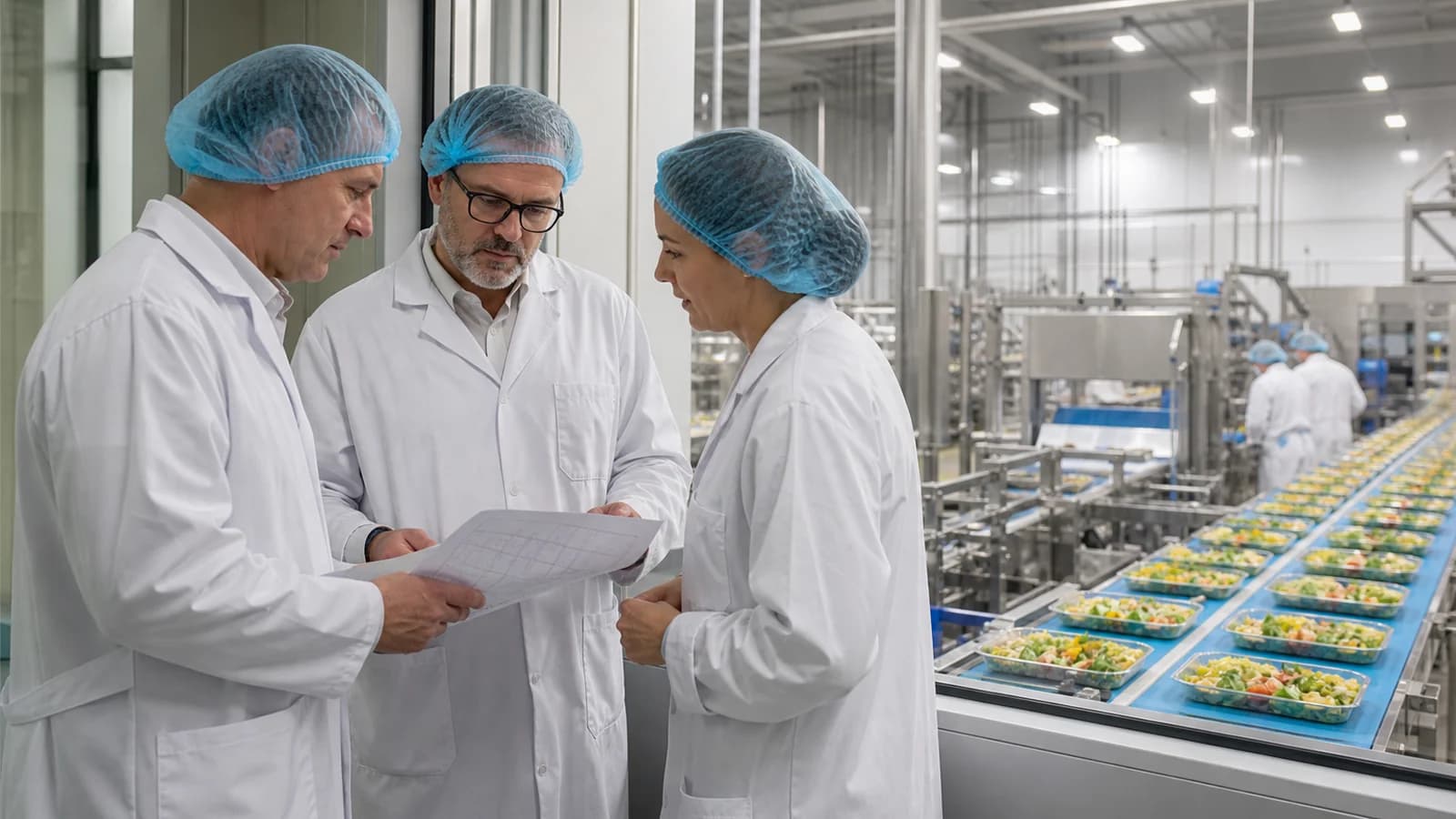 Illustrative visual representing food-manufacturing leaders reviewing production priorities